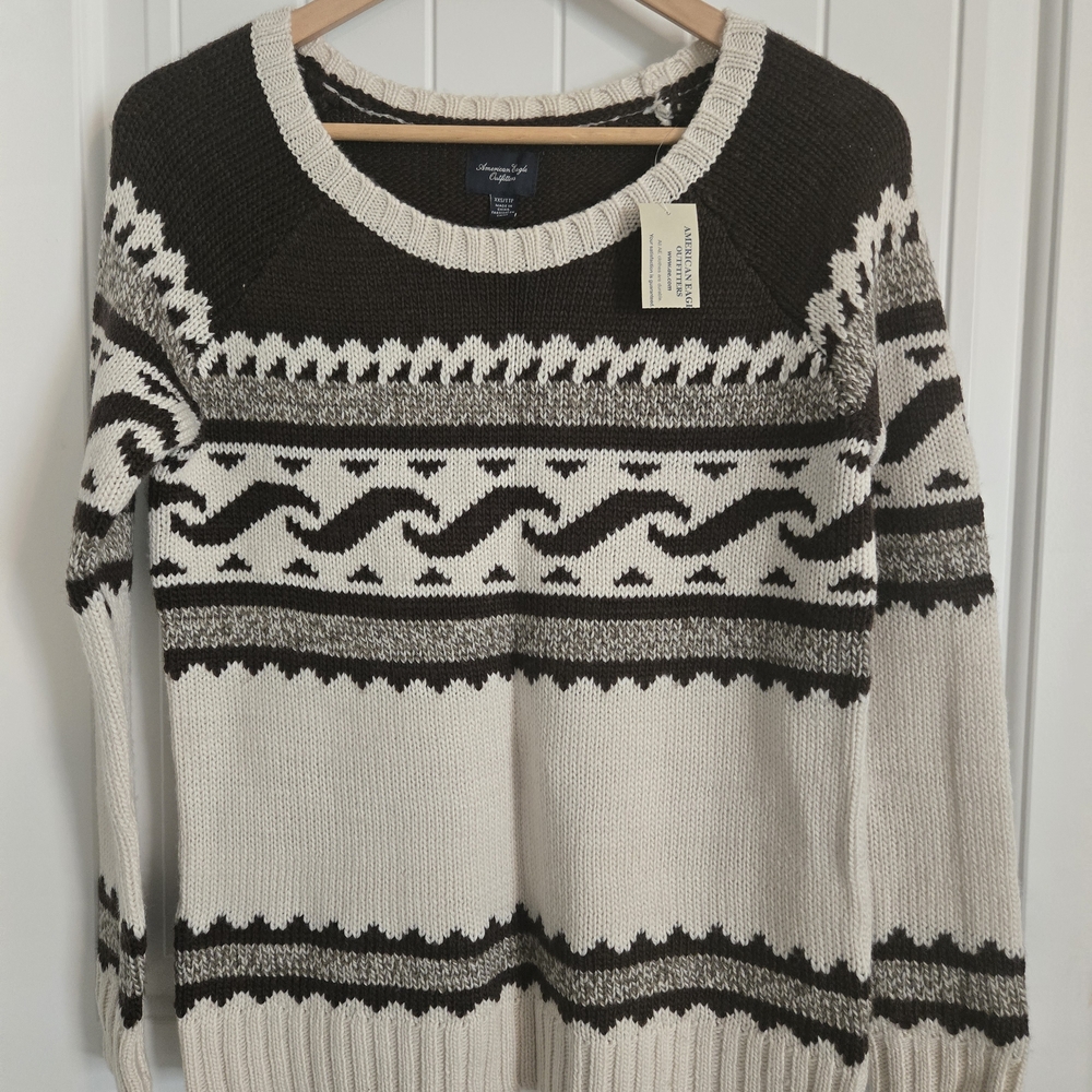 American Eagle Outfitters Black and Cream Knit Sweater